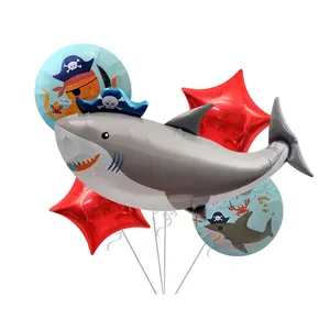 Ballons en Film aluminium pour thème d'anniversaire d'enfant, 12 pièces, décoration de scène Surprise, Pirate, requin, poulpe