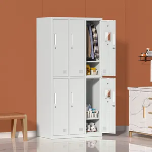 Metal Staff Wardrobe Hanging Clothes Storage locker Cabinet 2 Door Locker Metal Steel With Mirror Metal Locker