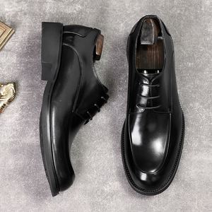 New Style Square Toe Lace-up <b>Mens</b> Office Career <b>Shoes</b> Genuine Leather Comfortable Breathable Evergreen Casual Trendy Soft Soles - Product Image 3