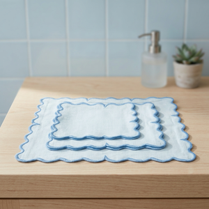 Serviette de table carrée en lin 100% bleu royal, faite à la main, douce, à bord festonné, jetable, pour la maison et la restauration, dîner haut de gamme - Product Image 3