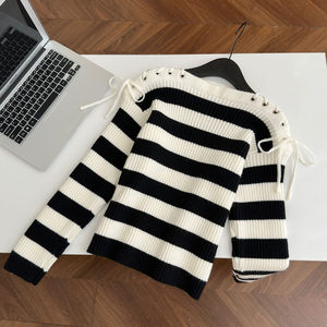 Maglione Pullover Intrecciato a Mano 100% Poliestere da <span class=keywords><strong>Donna</strong></span>, Design Autunnale 2025, Stile <span class=keywords><strong>Elegante</strong></span> con Cinturino e Contrasto di Colori - Product Image 5