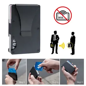 Portefeuille à pince à billets en métal, portefeuille minimaliste bloquant RFID pour hommes et femmes porte-cartes de crédit en aluminium mince 2023