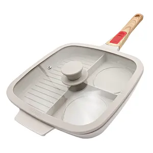 Medical Stone Breakfast Pan,Nonstick 3 Section Frying Pan And