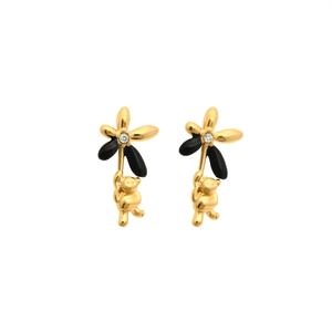 Pendientes de Moda con Diseño de Flor y Mono, Chapados en Oro, de Acero Inoxidable, para Mujer - Product Image 2