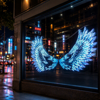 Autocollant de fenêtre transparent LED personnalisé, ailes d'ange, effet néon, décalcomanie pour vitrine de magasin, bar, fond photo, décoration