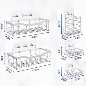 Organizador de baño de acero inoxidable a prueba de herrumbre, organizador de baño, juego de estante adhesivo para <span class=keywords><strong>ducha</strong></span> interior - Product Image 1