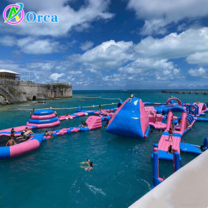 Parcours d'obstacles aquatiques gonflables rose et bleu poudré, île flottante aquatique, parc aquatique gonflable pour piscine - Product Image 4