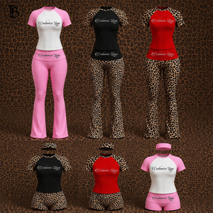 Completo Set Loungewear <span class=keywords><strong>Donna</strong></span> 2026 Y2K: T-Shirt Raglan a Maniche Corte con Stampa <span class=keywords><strong>Leopardata</strong></span> Personalizzata e Pantaloncini Coordinati - Product Image 1