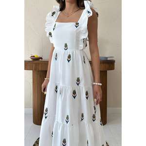 Wholesale Sleeveless Green <b>Dress</b> Translucent <b>Ruffles</b> Elegant Empire Waistline Strapless Solid Pattern-<b>for</b> Summer Beach XS XL 6XL - Product Image 3