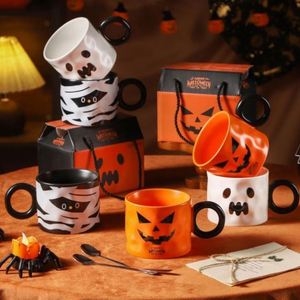 Pumpkin-Patterned <b>Mugs</b> <b>Halloween</b> Gift Ceramic <b>Mug</b> Gift Set with Round Handle - Product Image 1