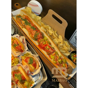 Emballage <span class=keywords><strong>de</strong></span> marque personnalisé Eco Stadium Ballpark Fast Food Giant Footlong Loaded Hot Dog Sub Sandwich Box avec poignée - Product Image 3