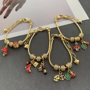 BD-L4642 fantastico <span class=keywords><strong>coccinella</strong></span> braccialetti di foglie di smalto <span class=keywords><strong>bracciale</strong></span> per ogni giorno Multi ciondoli di funghi braccialetti - Product Image 1