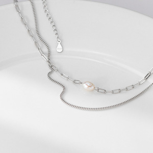 Collar de Perlas D6844, Cadena de Clavícula con Perlas y Diamantes, Estilo Coreano, Elegante y Fresco, Plata S925 - Product Image 5