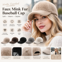 Casquette de baseball en fausse fourrure de vison, logo personnalisé, unisexe, 6 panneaux, visière incurvée, sangle réglable, chapeau chaud et coupe-vent pour l'hiver