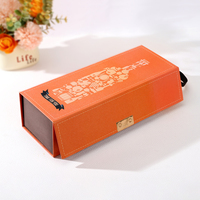 Boîte pliable en tissu de cuir orange boîte cadeau magnétique boîtes d'emballage de vin en carton en forme de livre