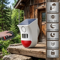 Système d'alarme autonome extérieur étanche IP65 à énergie solaire avec sirène stroboscopique et télécommande, capteur de mouvement PIR sans fil