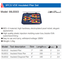 99LB303 Lot de 3 pinces isolées VDE 1000V IEC 60900, ensemble de pinces coupantes diagonales et à bec isolées pour électriciens