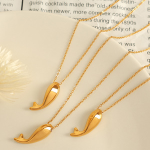 Collar con colgante de delfín, chapado en oro, de acero inoxidable, con forma de animal, para mujer, regalo, joyería - Product Image 5