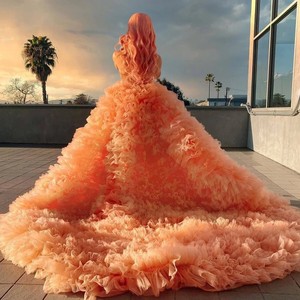 Robe de soirée 2023 en tulle rose, épaules dénudées, longueur ras du sol, décolleté cœur, à volants, pour femme, occasions formelles Rsm231109 - Product Image 1