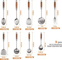 Ensemble de 9 ustensiles de cuisine durables en acier inoxydable 304 résistant à la chaleur avec manche en bois, spatule pour wok, spatule durable
