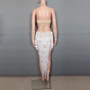 Oem Gaun <span class=keywords><strong>Prom</strong></span> Malam Wanita Kualitas Tinggi Gaun Bodycon Perak Tembus Pandang Rumbai Gaun Dansa Latin Berlian Imitasi - Product Image 5