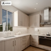 Meuble de cuisine en mélamine sur mesure, aménagement moderne en L, livraison en kit, boîtes de rangement en contreplaqué et tiroirs à fermeture amortie