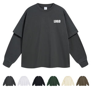 Unisex Unicolor <b>Double</b> <b>Layer</b> Long <b>Sleeve</b> T-shirt 305 Gsm Pure Cotton Custom Embroidery Logo Plus Size Men's <b>Hoodies</b> Sweatshirts - Product Image 4