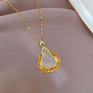 จี้สร้อยคอผู้หญิงทอง<span class=keywords><strong>พระ</strong></span>เครื่องจีนฮวงจุ้ย Maitreya เครื่องประดับหยก<span class=keywords><strong>พระ</strong></span>พุทธรูปสร้อยคอสแตนเลส - Product Image 5