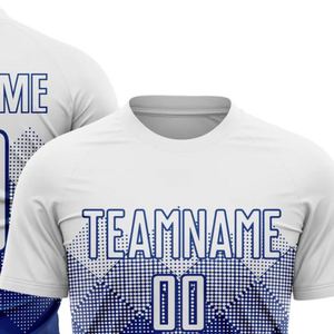 Camiseta de Fútbol Blanca y Azul de Manga Corta, Uniforme Deportivo Transpirable de Secado Rápido para Entrenamientos, Partidos y Equipos Atléticos - Product Image 4