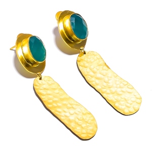 Bijoux de boucle d'oreille de pierres précieuses en laiton plaqué or de haute qualité, bijoux en laiton de pierre de lune arc-en-ciel plaqué or de 2.5 microns, bijoux antiques - Product Image 2