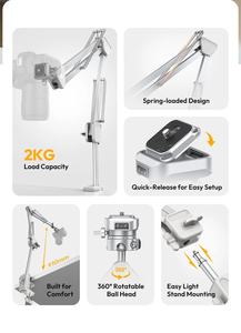 Ulanzi TH-04 professionale con supporto per fotocamera con braccio a braccio con supporto da tavolo girevole testa a sfera per fotocamera Dslr Smartphone da scrivania morsetto - Product Image 2