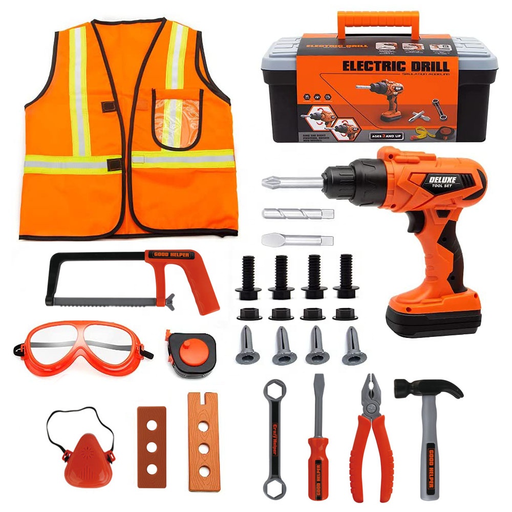 Детская игрушка для ролевых игр, набор инструментов для ролевых игр, с электродрелью и коробкой для хранения