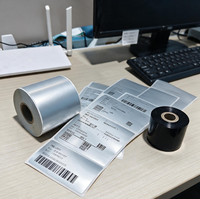 Label Roll PET Perak Matte Tahan Panas, Perekat Sendiri, Kompatibel TTR, untuk Label Barcode Logistik Gudang dan Pengemasan