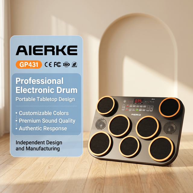 AIERKE GP431 Professional Multi-Functional Electric Drum Set & Tambourine USB Charging Portable Home Stage Use