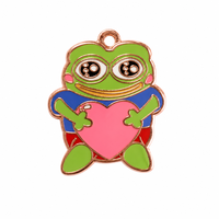 Mignonne breloque en émail en forme de grenouille de dessin animé, plaqué or rose, personnalisable, pour chiens, chats, chiots, comme porte-clés ou décoration de sac