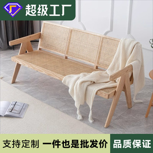 Sofá de Madera Maciza de Estilo Nórdico, Tres Plazas, Madera de Fresno, Resistente, para el Hogar y Apartamentos Pequeños - Product Image 5