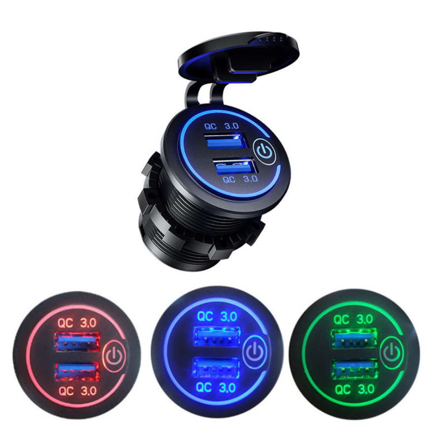 Розетка Автомобильная с сенсорным выключателем, 12 В, 2 порта USB QC3.0