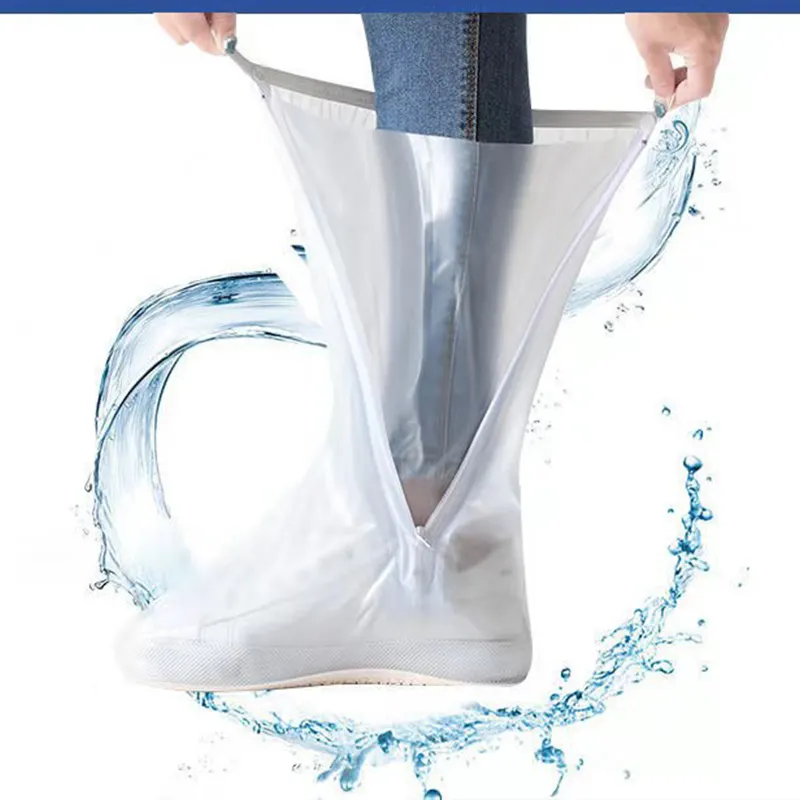 Waterproof Rainy Days Useful Tools Reusable Water Proof Shoe Cover Long Length Slip-resistant Overshoes Zipper Rain Boots