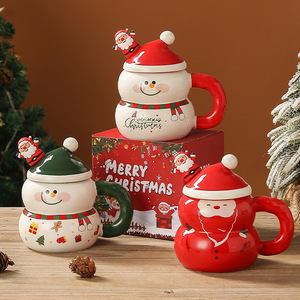 400ml Christmas Ceramic <b>Mug</b> with Lid and Spoon Assorted Santa Snowman Tree Gift <b>Box</b> Packing Holiday Decor - Product Image 1