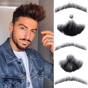 Peluca de barba realista para hombre, tejida a mano, de fibra Kanekalon, línea de cabello natural, color marrón claro, adhesiva, para actuaciones y rodajes de películas - Product Image 2