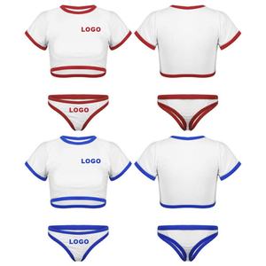 Conjunto de Bikini de 2 Piezas con Mangas Cortas Personalizado, Traje de Baño Deportivo, Top Corto Acolchado de Cintura Alta con Tanga, Traje de Baño para Mujer, Ropa de Playa - Product Image 1