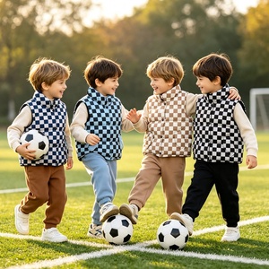Gilet matelassé d'hiver KERUI pour enfants, veste utilitaire brodée de haute qualité pour filles, gilet <span class=keywords><strong>sans</strong></span> manches en duvet à motif damier pour garçons - Product Image 2