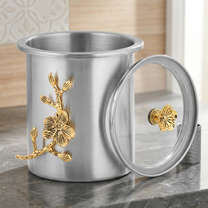 Round Metal Food Container <b>With</b> <b>Lid</b> Oriental Floral Engraving Storage <b>Bin</b> - Product Image 2