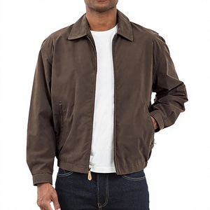 Blouson bomber marron pour homme, col rabattu, fermeture éclair, coupe décontractée, coupe-vent, pour l'automne, coupe régulière, couleur unie, en toile - Product Image 1