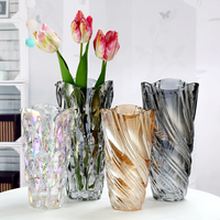 Vase en verre moderne de luxe avec fleurs en cristal colorées, hydroponique, écologique, haut, à motifs, centre de table pour la fête des pères