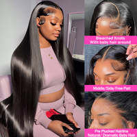 Peluca de Cabello Humano Virgen Vietnamita sin Pegamento de 30-32 Pulgadas, Peluca Frontal de Encaje HD Completo 13x6 para Mujeres Negras