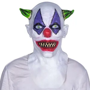 Маска злобного Джокера, маска для Хэллоуина, карнавала, убийцы ужасов, клоун, латексные маски, жуткие зеленые Рогатые клоунские маски, головной убор, праздничный подарок