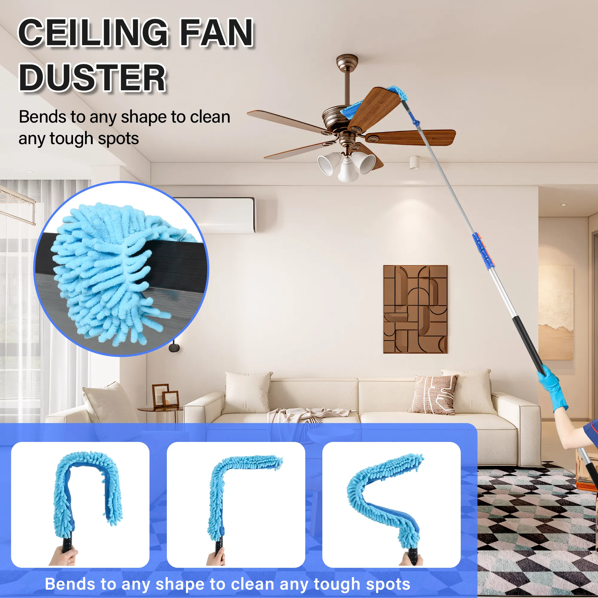 Multi functional long handle telescopic cleaning tools kit with window brush and ultra-fine with 6-24 foot telescopic rod