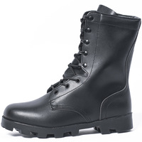 Bottes tactiques montantes noires en cuir pour le travail en extérieur avec semelle extérieure en caoutchouc antidérapante, fabriquées en Chine, sans fermeture