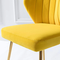 Chaise de salle à manger de style simple et luxueux moderne, tissu en velours jaune, revêtement en poudre dorée, pieds en métal, maison, appartement, villa, cuisine